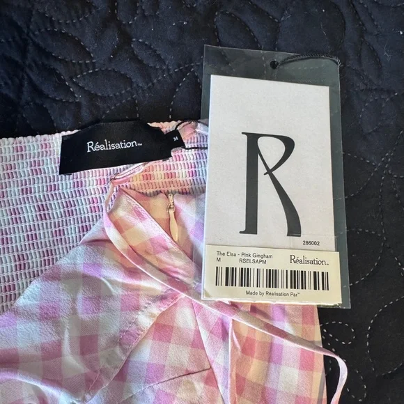 NWT Realisation Par Elsa Silk Midi Dress in Pink Gingham Size Medium M - Picture 9 of 11